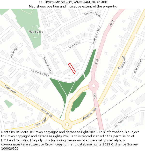 33, NORTHMOOR WAY, WAREHAM, BH20 4EE: Location map and indicative extent of plot