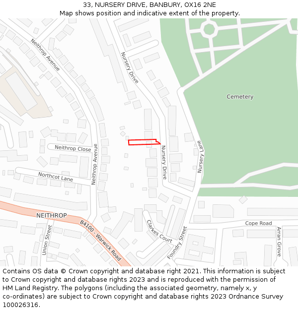 33, NURSERY DRIVE, BANBURY, OX16 2NE: Location map and indicative extent of plot