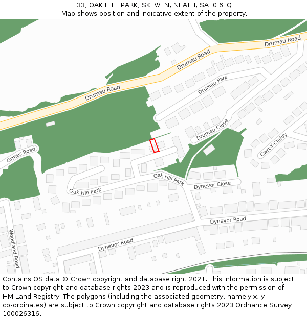 33, OAK HILL PARK, SKEWEN, NEATH, SA10 6TQ: Location map and indicative extent of plot