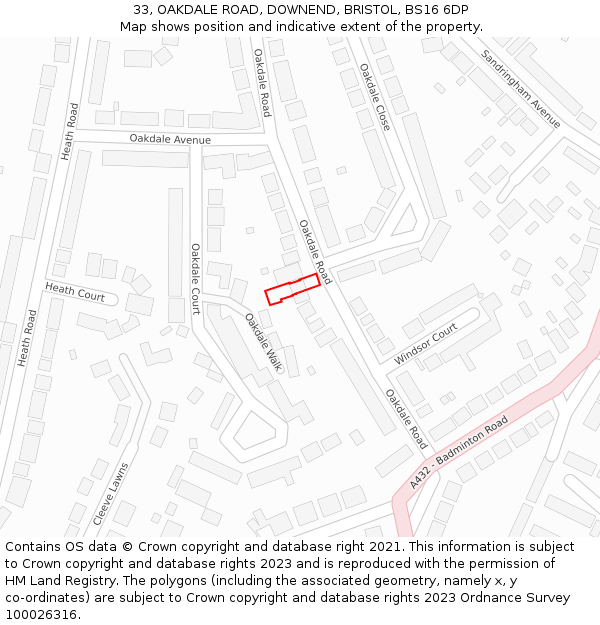 33, OAKDALE ROAD, DOWNEND, BRISTOL, BS16 6DP: Location map and indicative extent of plot