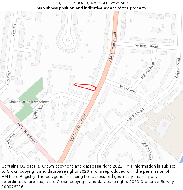33, OGLEY ROAD, WALSALL, WS8 6BB: Location map and indicative extent of plot