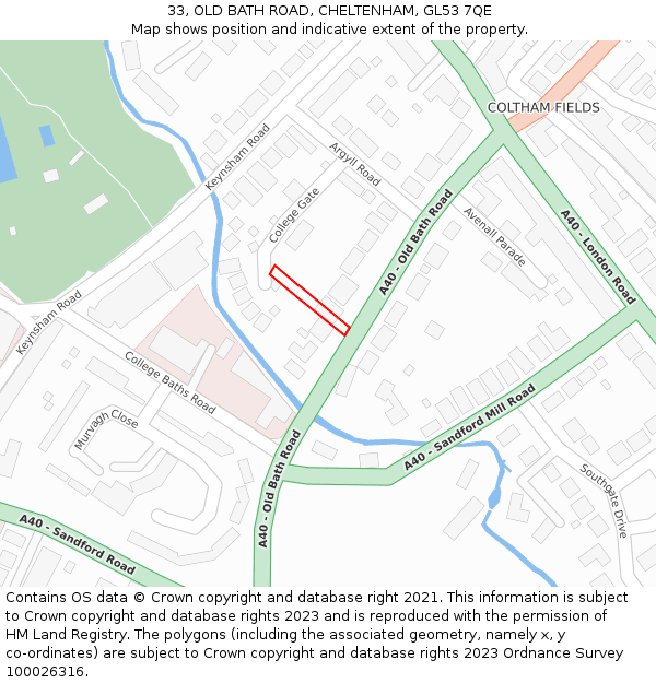 33, OLD BATH ROAD, CHELTENHAM, GL53 7QE: Location map and indicative extent of plot