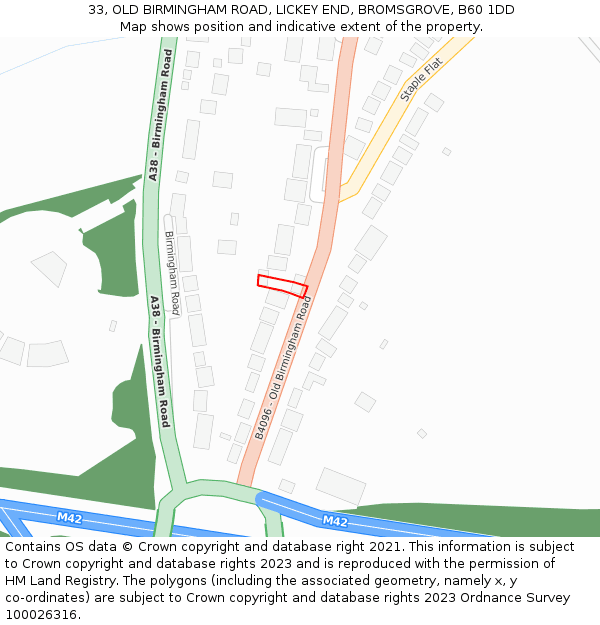 33, OLD BIRMINGHAM ROAD, LICKEY END, BROMSGROVE, B60 1DD: Location map and indicative extent of plot