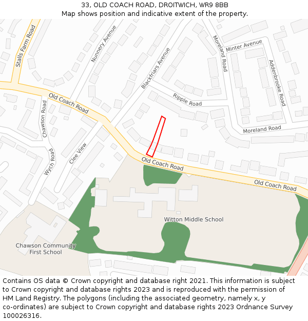 33, OLD COACH ROAD, DROITWICH, WR9 8BB: Location map and indicative extent of plot