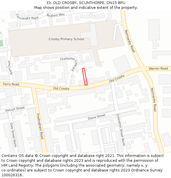 33, OLD CROSBY, SCUNTHORPE, DN15 8PU: Location map and indicative extent of plot
