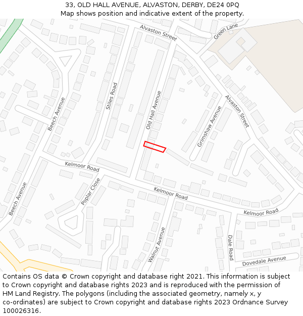33, OLD HALL AVENUE, ALVASTON, DERBY, DE24 0PQ: Location map and indicative extent of plot