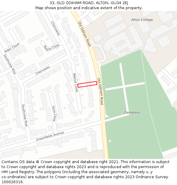 33, OLD ODIHAM ROAD, ALTON, GU34 2EJ: Location map and indicative extent of plot