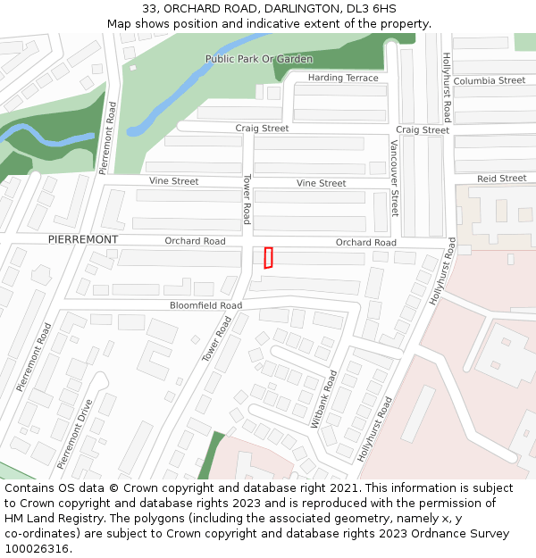 33, ORCHARD ROAD, DARLINGTON, DL3 6HS: Location map and indicative extent of plot
