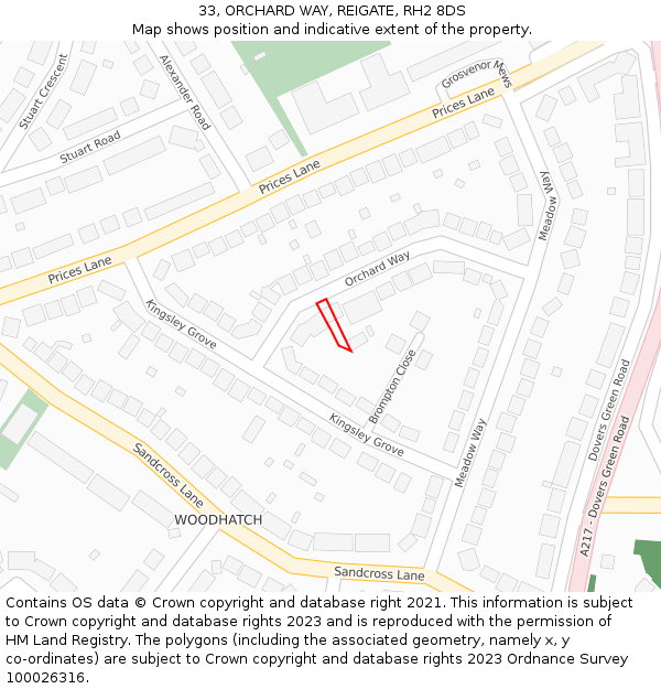 33, ORCHARD WAY, REIGATE, RH2 8DS: Location map and indicative extent of plot