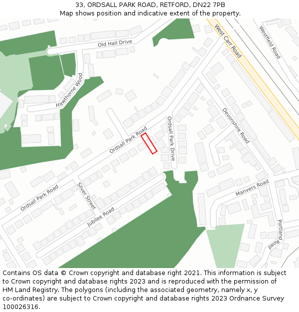 33, ORDSALL PARK ROAD, RETFORD, DN22 7PB: Location map and indicative extent of plot