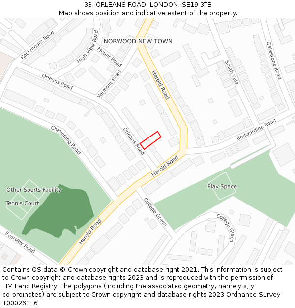 33, ORLEANS ROAD, LONDON, SE19 3TB: Location map and indicative extent of plot
