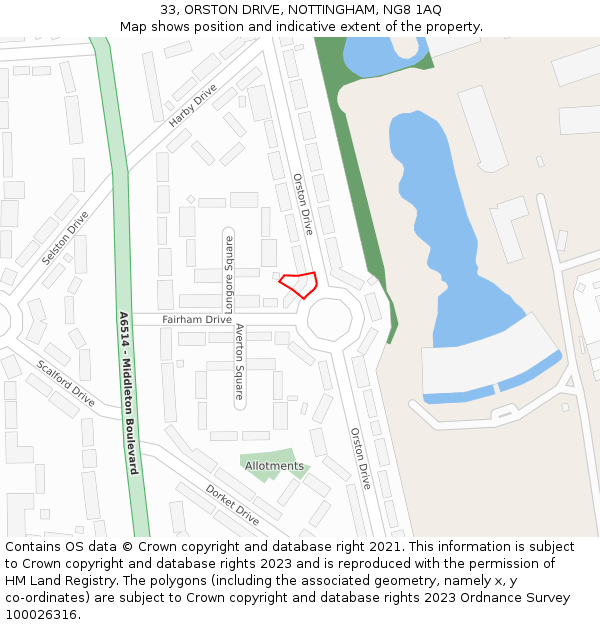 33, ORSTON DRIVE, NOTTINGHAM, NG8 1AQ: Location map and indicative extent of plot
