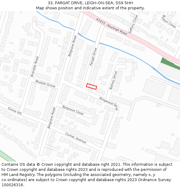 33, PARGAT DRIVE, LEIGH-ON-SEA, SS9 5HH: Location map and indicative extent of plot