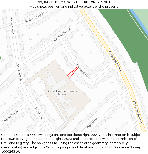 33, PARKSIDE CRESCENT, SURBITON, KT5 9HT: Location map and indicative extent of plot