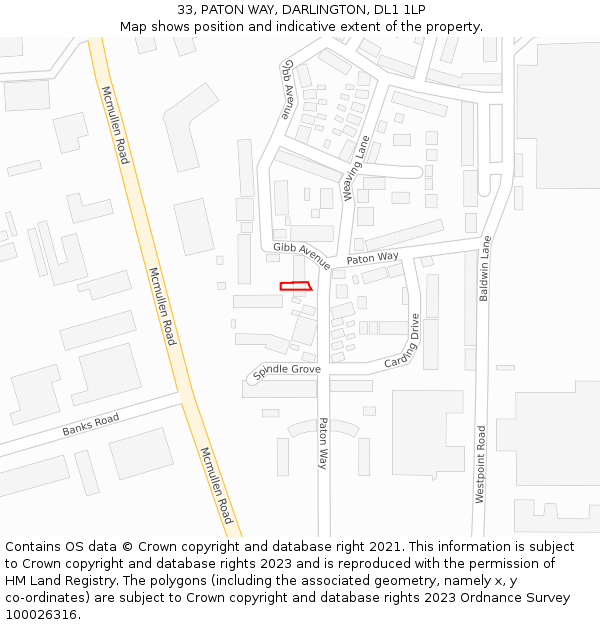 33, PATON WAY, DARLINGTON, DL1 1LP: Location map and indicative extent of plot