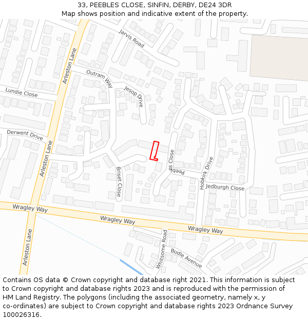 33, PEEBLES CLOSE, SINFIN, DERBY, DE24 3DR: Location map and indicative extent of plot