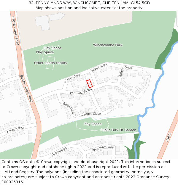 33, PENNYLANDS WAY, WINCHCOMBE, CHELTENHAM, GL54 5GB: Location map and indicative extent of plot