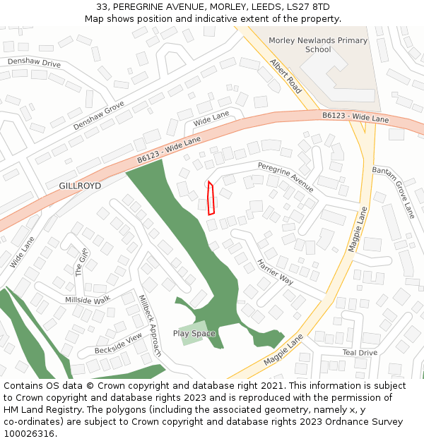 33, PEREGRINE AVENUE, MORLEY, LEEDS, LS27 8TD: Location map and indicative extent of plot