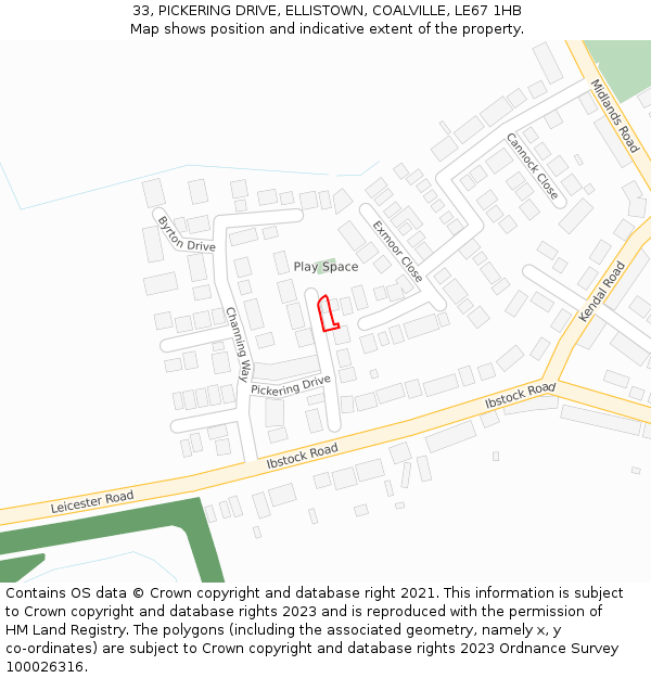 33, PICKERING DRIVE, ELLISTOWN, COALVILLE, LE67 1HB: Location map and indicative extent of plot