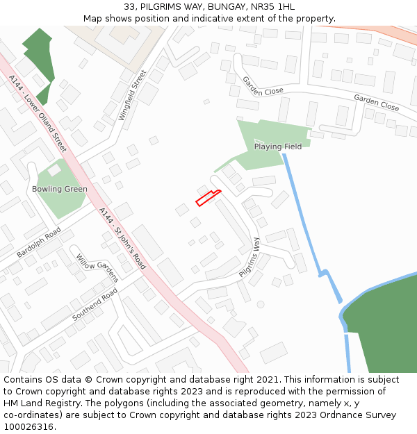 33, PILGRIMS WAY, BUNGAY, NR35 1HL: Location map and indicative extent of plot