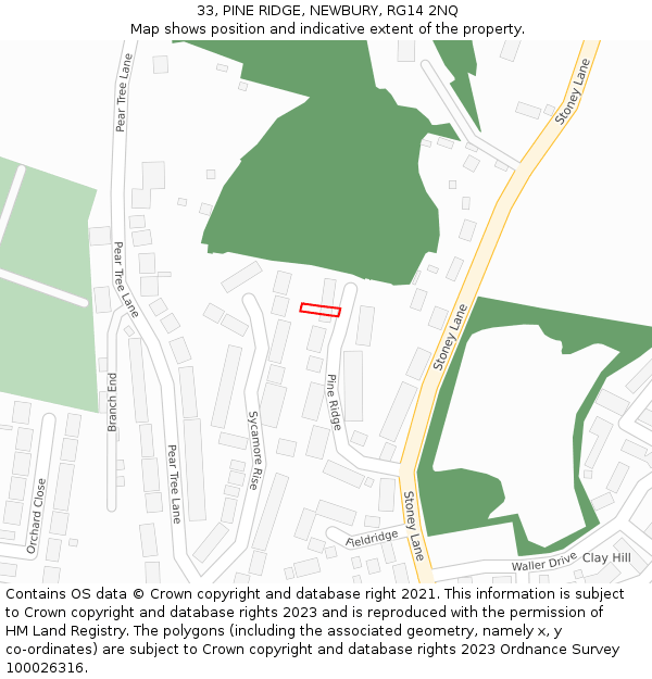 33, PINE RIDGE, NEWBURY, RG14 2NQ: Location map and indicative extent of plot