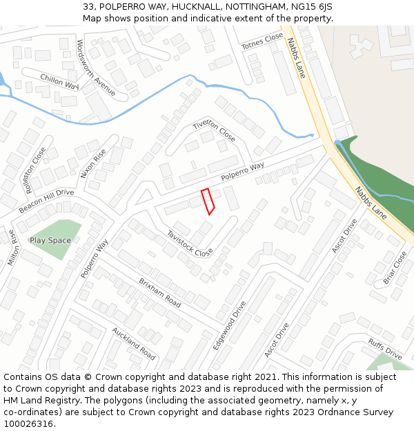 33, POLPERRO WAY, HUCKNALL, NOTTINGHAM, NG15 6JS: Location map and indicative extent of plot