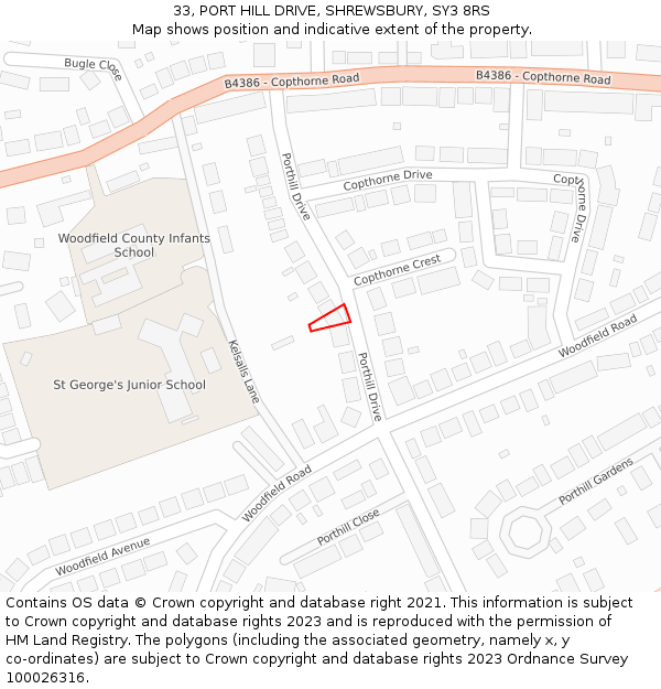 33, PORT HILL DRIVE, SHREWSBURY, SY3 8RS: Location map and indicative extent of plot
