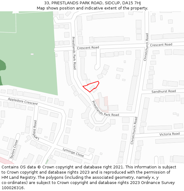 33, PRIESTLANDS PARK ROAD, SIDCUP, DA15 7HJ: Location map and indicative extent of plot