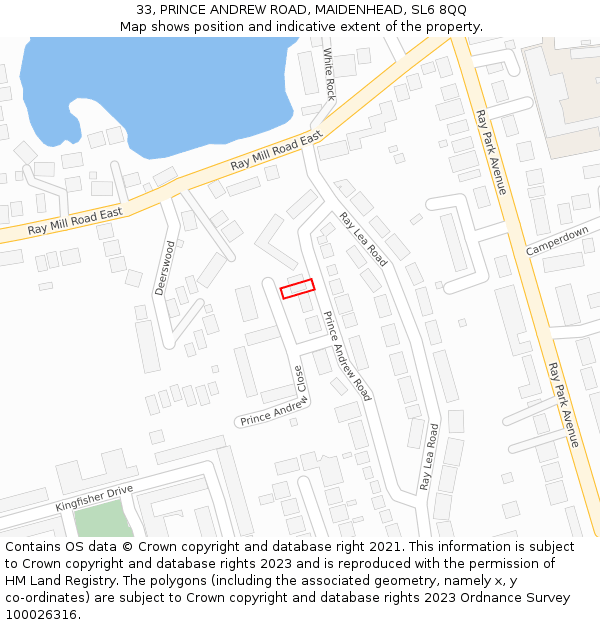 33, PRINCE ANDREW ROAD, MAIDENHEAD, SL6 8QQ: Location map and indicative extent of plot