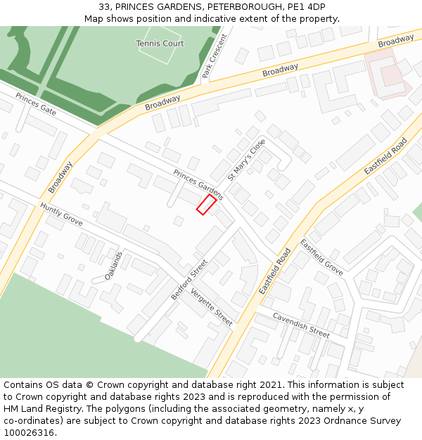 33, PRINCES GARDENS, PETERBOROUGH, PE1 4DP: Location map and indicative extent of plot