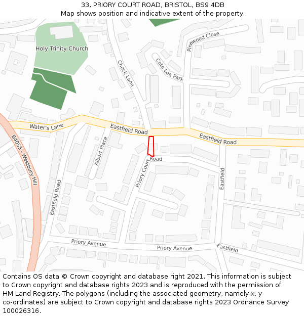 33, PRIORY COURT ROAD, BRISTOL, BS9 4DB: Location map and indicative extent of plot