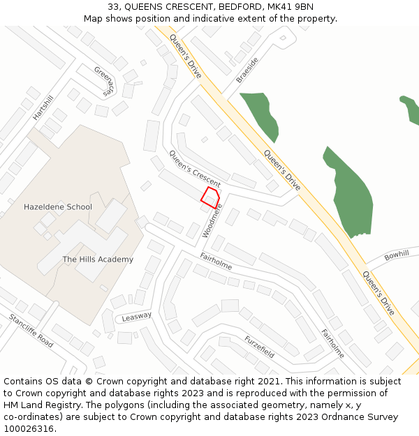 33, QUEENS CRESCENT, BEDFORD, MK41 9BN: Location map and indicative extent of plot