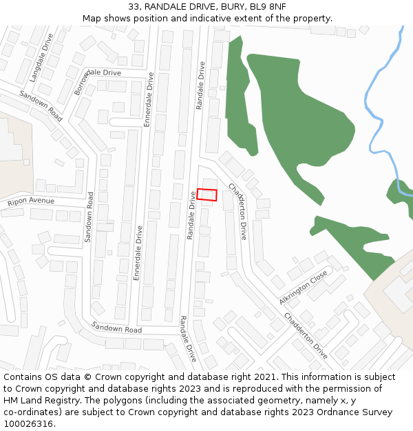 33, RANDALE DRIVE, BURY, BL9 8NF: Location map and indicative extent of plot