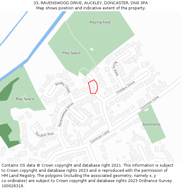 33, RAVENSWOOD DRIVE, AUCKLEY, DONCASTER, DN9 3PA: Location map and indicative extent of plot