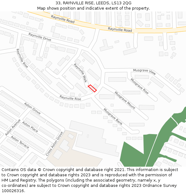 33, RAYNVILLE RISE, LEEDS, LS13 2QG: Location map and indicative extent of plot