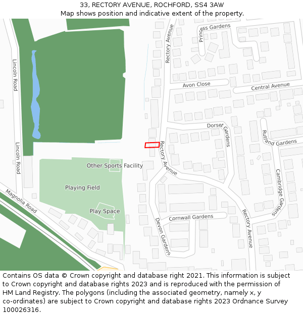 33, RECTORY AVENUE, ROCHFORD, SS4 3AW: Location map and indicative extent of plot