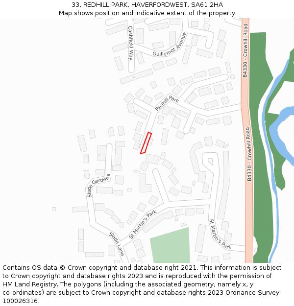 33, REDHILL PARK, HAVERFORDWEST, SA61 2HA: Location map and indicative extent of plot