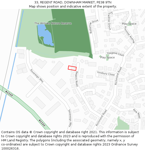 33, REGENT ROAD, DOWNHAM MARKET, PE38 9TN: Location map and indicative extent of plot