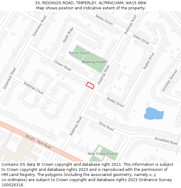 33, RIDDINGS ROAD, TIMPERLEY, ALTRINCHAM, WA15 6BW: Location map and indicative extent of plot
