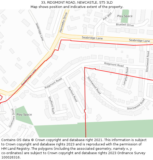 33, RIDGMONT ROAD, NEWCASTLE, ST5 3LD: Location map and indicative extent of plot
