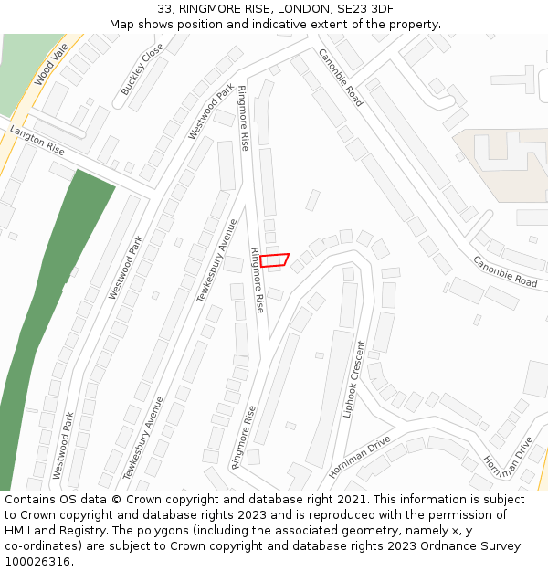 33, RINGMORE RISE, LONDON, SE23 3DF: Location map and indicative extent of plot