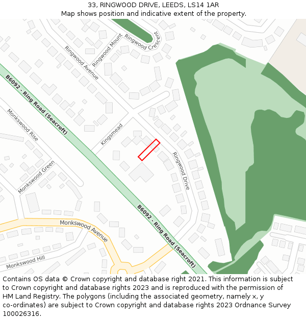 33, RINGWOOD DRIVE, LEEDS, LS14 1AR: Location map and indicative extent of plot