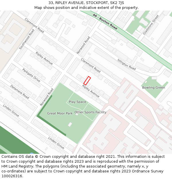 33, RIPLEY AVENUE, STOCKPORT, SK2 7JS: Location map and indicative extent of plot