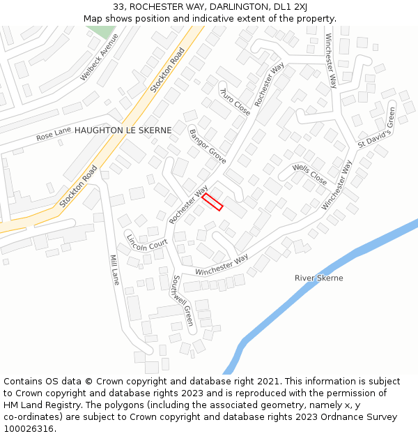 33, ROCHESTER WAY, DARLINGTON, DL1 2XJ: Location map and indicative extent of plot