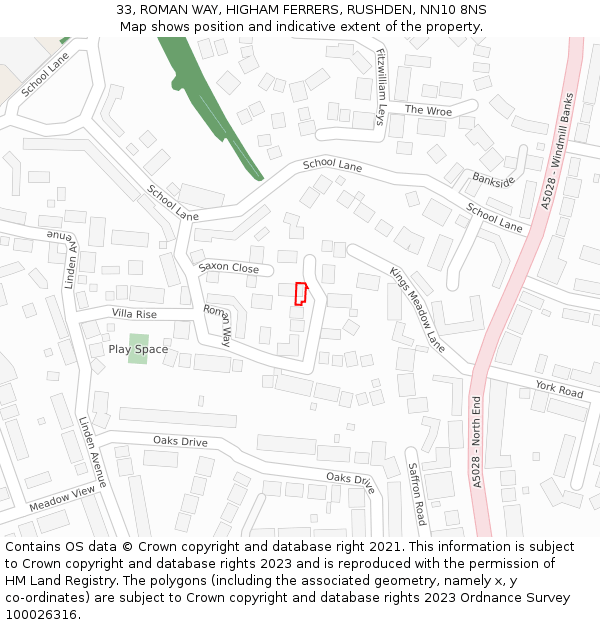 33, ROMAN WAY, HIGHAM FERRERS, RUSHDEN, NN10 8NS: Location map and indicative extent of plot