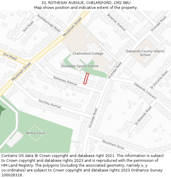 33, ROTHESAY AVENUE, CHELMSFORD, CM2 9BU: Location map and indicative extent of plot