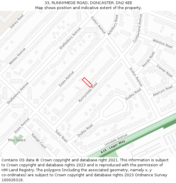33, RUNNYMEDE ROAD, DONCASTER, DN2 6EE: Location map and indicative extent of plot