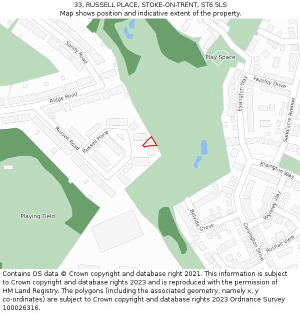 33, RUSSELL PLACE, STOKE-ON-TRENT, ST6 5LS: Location map and indicative extent of plot