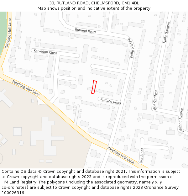 33, RUTLAND ROAD, CHELMSFORD, CM1 4BL: Location map and indicative extent of plot
