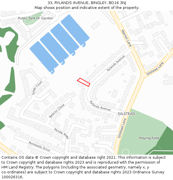 33, RYLANDS AVENUE, BINGLEY, BD16 3NJ: Location map and indicative extent of plot